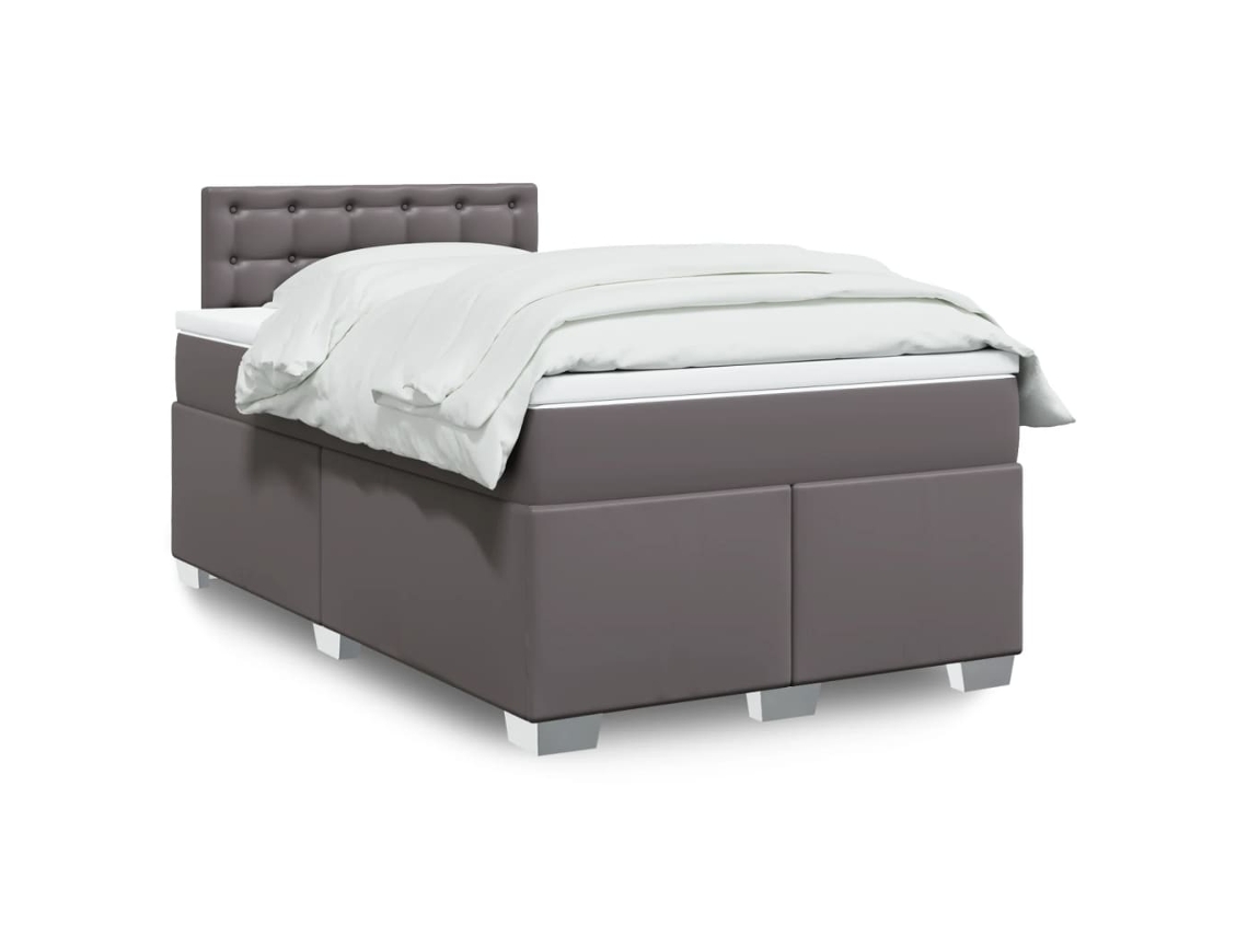 Vidaxl Cama Boxspring Com Colchão 120x190 Cm Couro Artificial Cinzento