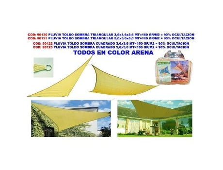 Pluvia toldo sombra cuadrado 5,0x5,0 mt 160 gr-m2 90% ocultacion