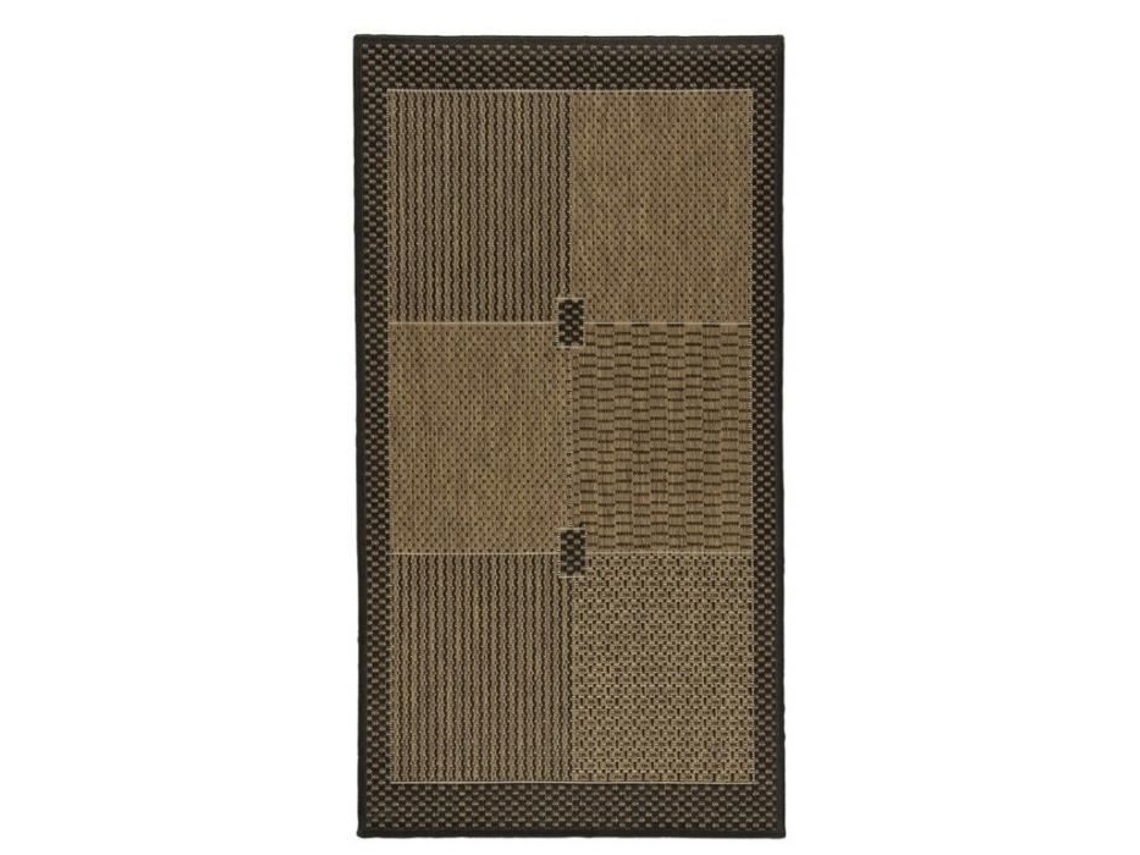 Tapete Tecido Com Moldura, Quadrados E Listras Pretas E Marrons 133x190