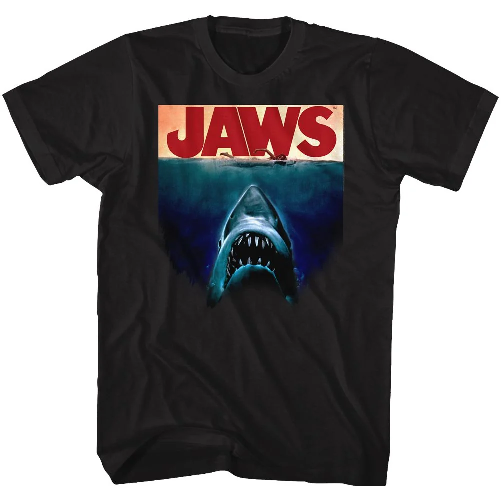 Rockinstone Jaws Movie Poster Again Black Adult T-shirt Size:l