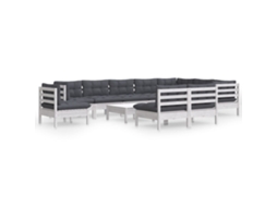 Conjunto de 11 Lounge de Jardim com Almofadões Pinho Maciço Branco MAISON EXCLUSIVE