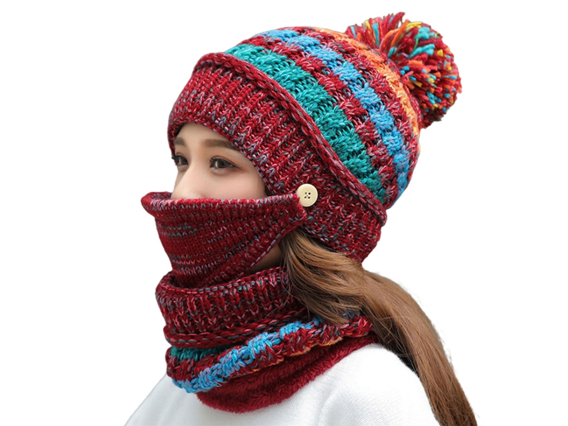Conjunto 2026 de Gorro 3 em 1, com Forro Polar e Pompom | S/MARCA