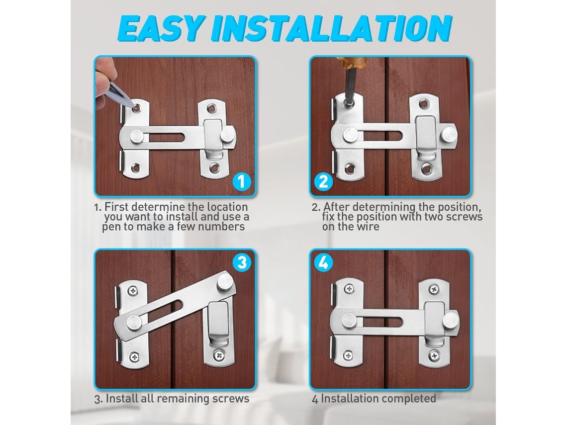 4 Fechaduras Para Portas - 180°, Trinco Para Porta De Correr, Aço Inoxidável - Para Porta, Armário, Gaveta - 100x70 Mm - Prata