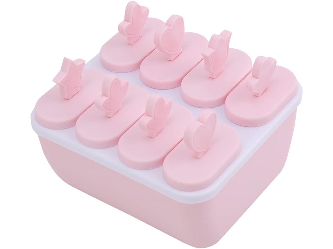 Forma De Sorvete Picolé Caseira Com 8 Compartimentos, Em Pp Rosa