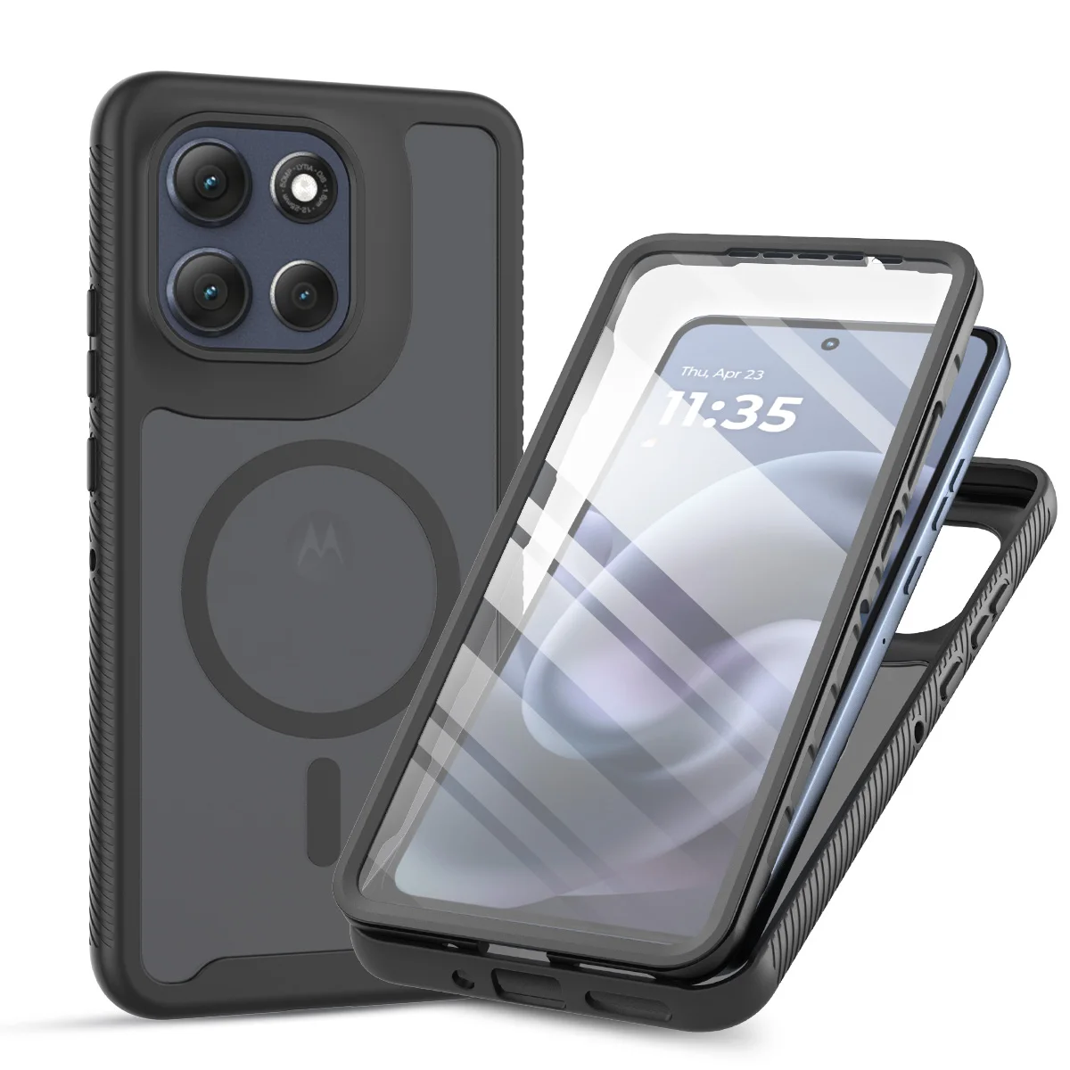 (preto, Motorola Moto G05) Capa 2 Em 1 Para Celular Com Protetor De Tela Magnético.