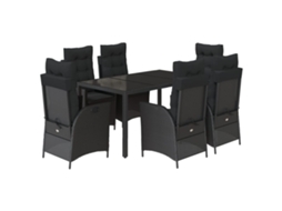 Conjunto de 7 Jantar para Jardim com Almofadões Vime Pe Preto MAISON EXCLUSIVE
