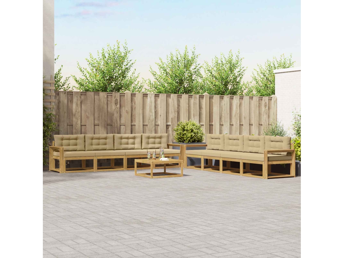 Vidaxl Conjunto De Sofás Para Exterior 9 Unid. Branco E Bege Poliéster