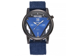 Relógio de quartzo com pulseira de nylon e numerais romanos, mostrador triangular em liga metálica (azul)
