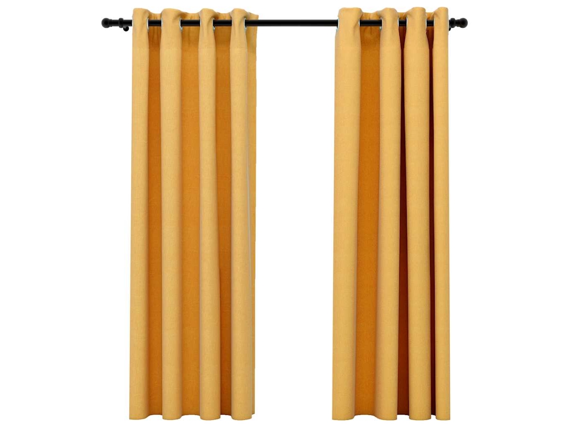 Maison Exclusive - Cortinas Opacas Aspeto Linho C/ Ilhós 2 Pcs 140x175 Cm Amarelo