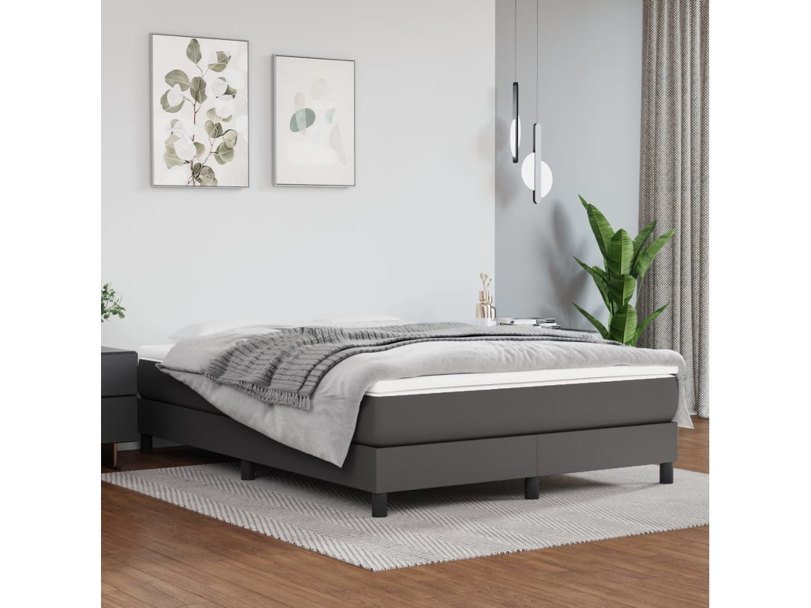 Vidaxl Cama com Molas/colchão 140x200 Cm Couro Artificial Cinzento