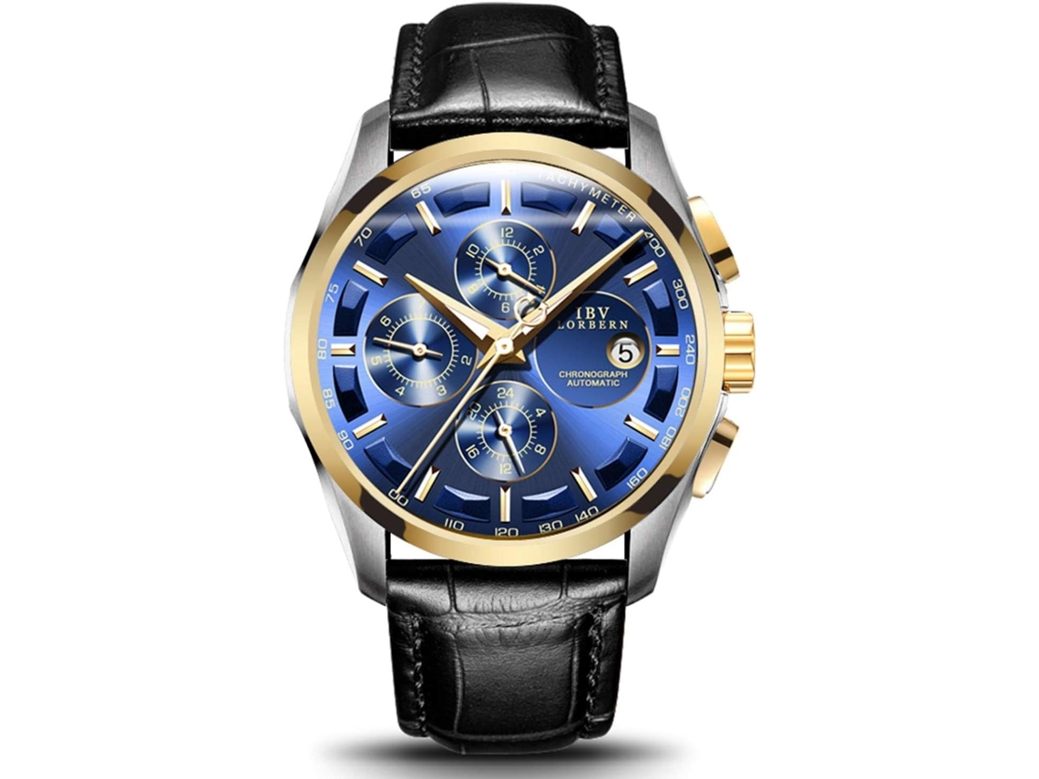 Lurelia Relógio Mecânico Masculino, Automático, Cronógrafo, 40 Mm, Aço Inoxidável, Couro, Resistente À Água, Dourado E Preto