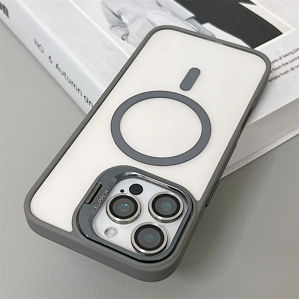 Capa Magnética À Prova De Choque Para Iphone 13 Pro Max (cinza), Compatível Com Magsafe, Com Protetor De Lente De Vidro.