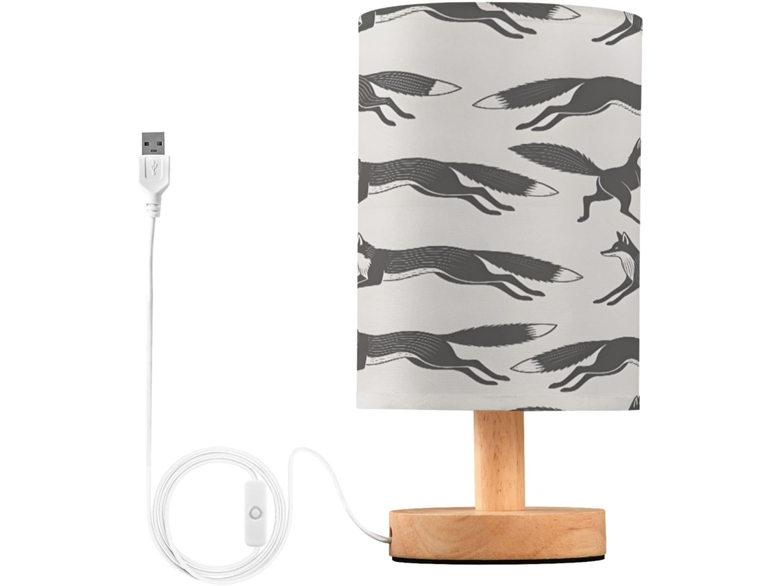 Abajur De Cabeceira Lobo Para Quarto, Luminária De Cabeceira Led, Luminária De Leitura Com Portas Usb E Cúpula Tecido