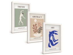 Composição De Quadros Figuras De Plantas Estilosas, Matisse Moldura Branca Pinturas De Quarto Espelharte (3 Peças 20x30 Cm)
