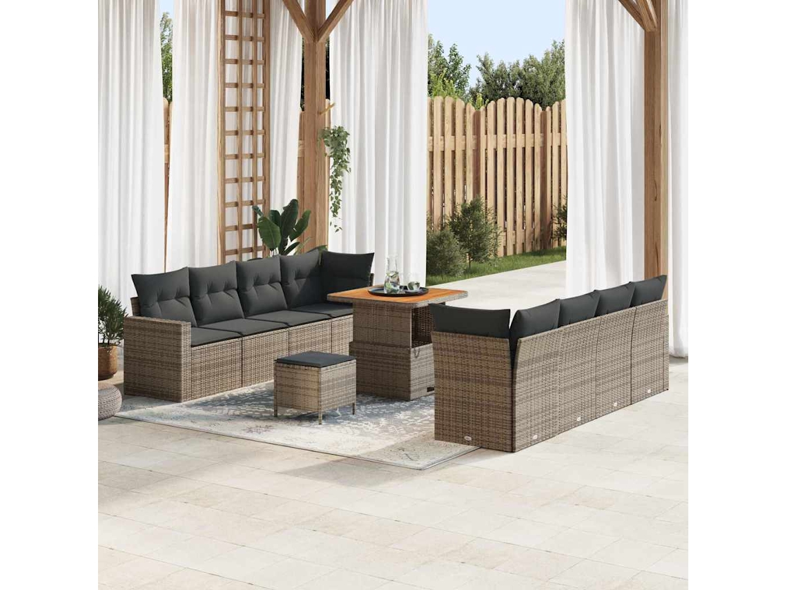 Vidaxl Conjunto De Sofá De Jardim 11 Pcs Cinzeto Vime Pe
