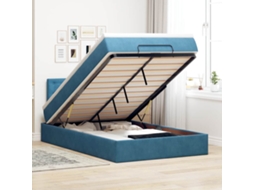 Estrutura Cama Otomana Colchão 120x200cm Veludo Azul Escuro