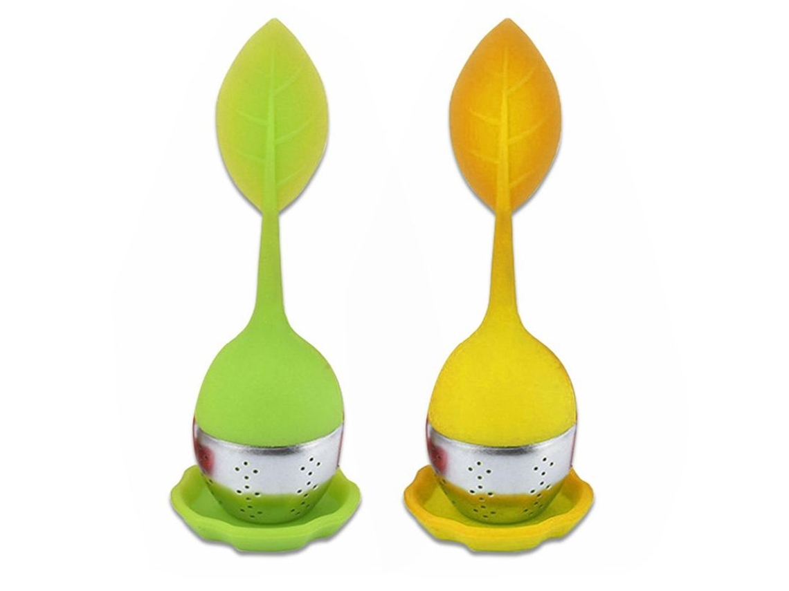 Infusor De Chá Em Aço Inoxidável Para A Granel, Verde E Amarelo, Com Cabo Longo