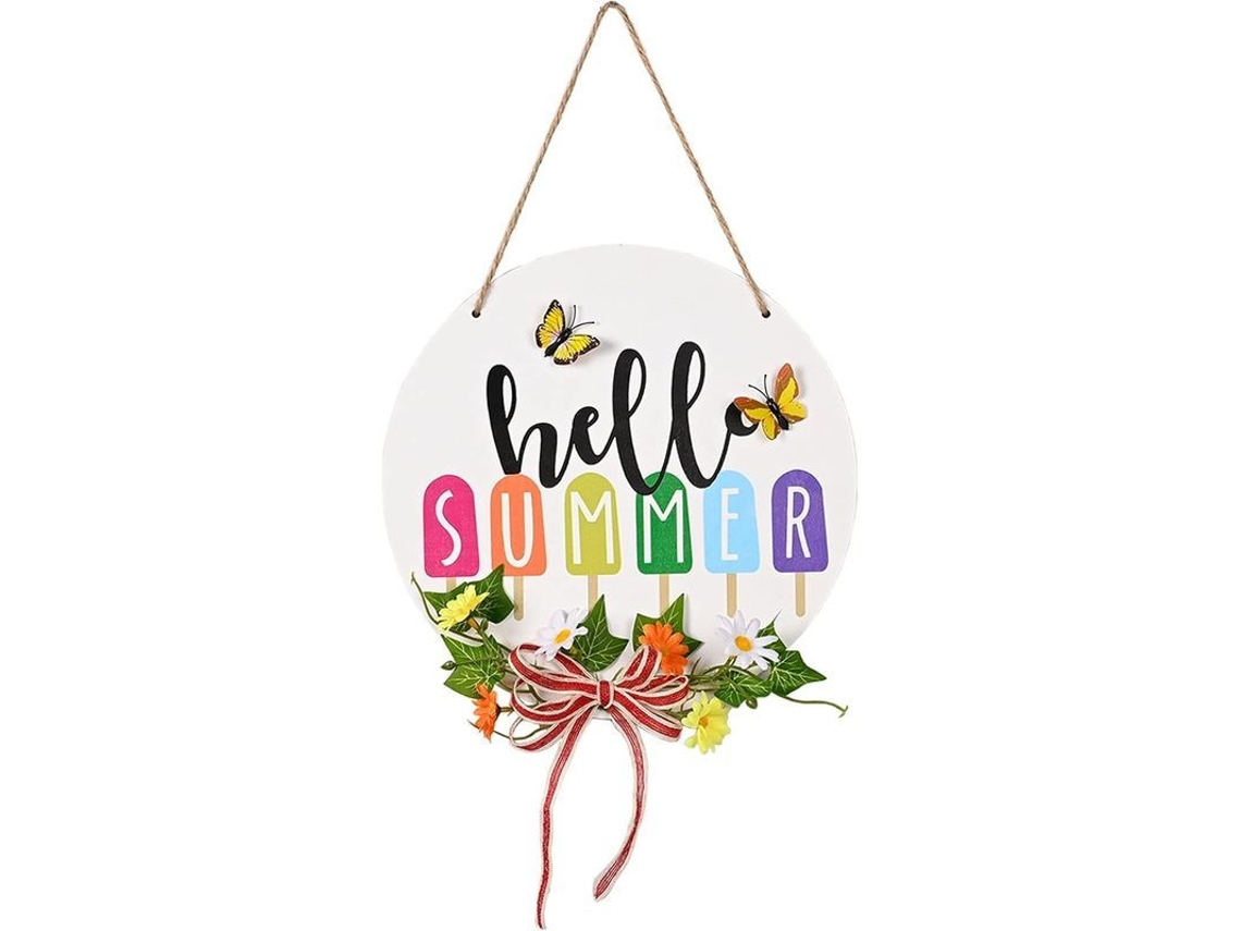 Cartel De Boas-vindas Para Porta Principal 30 Cm Padrão Hello Summer Decoração Pendente Para Casa