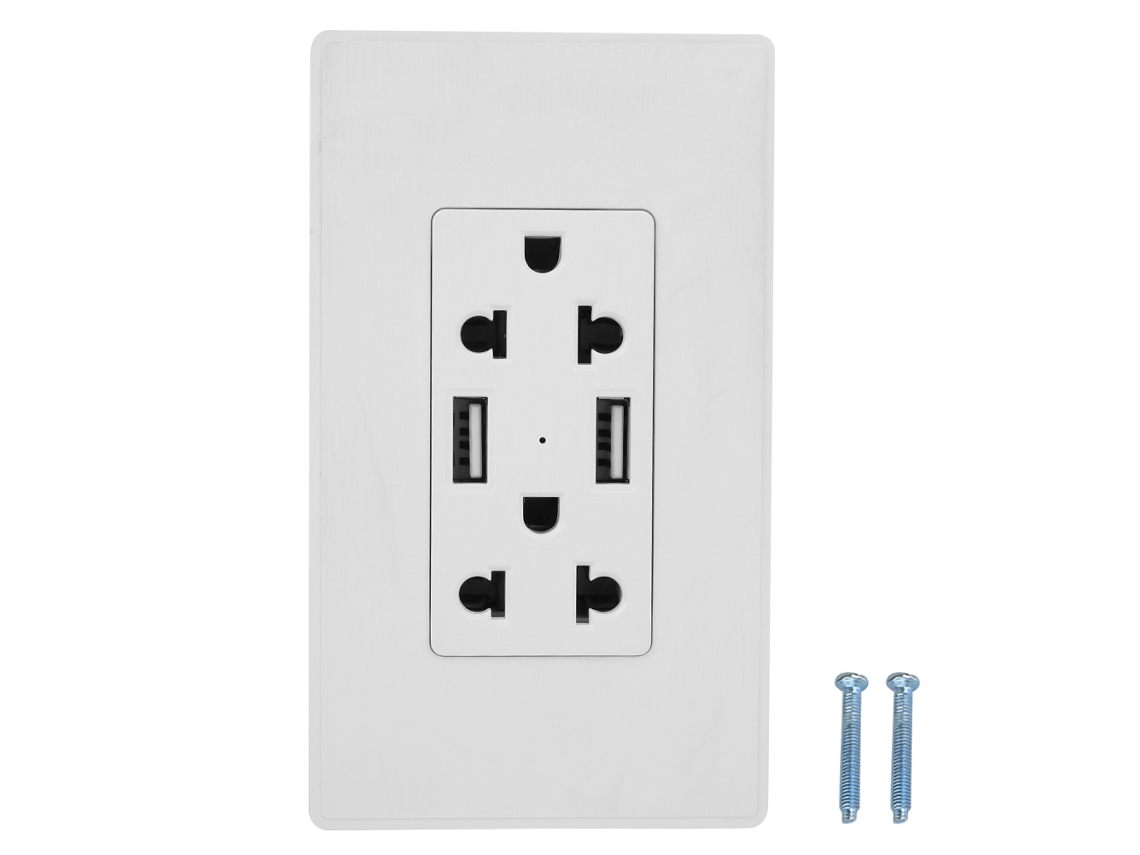 Laxiscreed Tomada De Parede Usb Dupla Branca 125v 15a Para Ligação De Dispositivos Eletrónicos