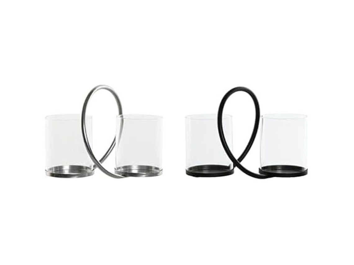 Candelabro Home Esprit Preto Prateado Metal Vidro Conjunto De 2