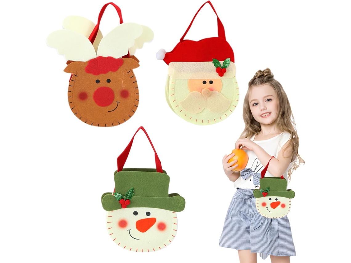 Conjunto De 3 Sacolas De Doces De Natal Com Alça