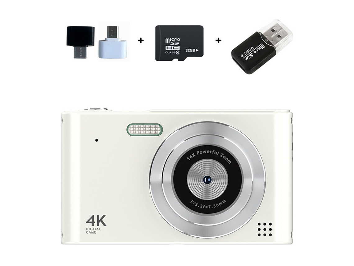 Câmera Digital 4k de Alta Definição, Zoom Digital de 16x, Flash Integrado. 32 Gb CZHHMART (branca)