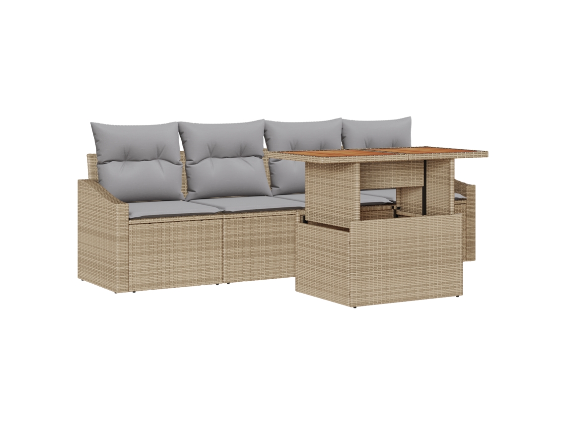 Conjunto 5 Sofá De Jardim Vidaxl Bege Vime Pe (100 X 55 X 73 Cm)