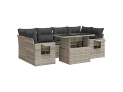 Maison Exclusive - 7 Pcs Conj. Sofás Jardim Com Almofadões Vime Pe Cinzento-claro