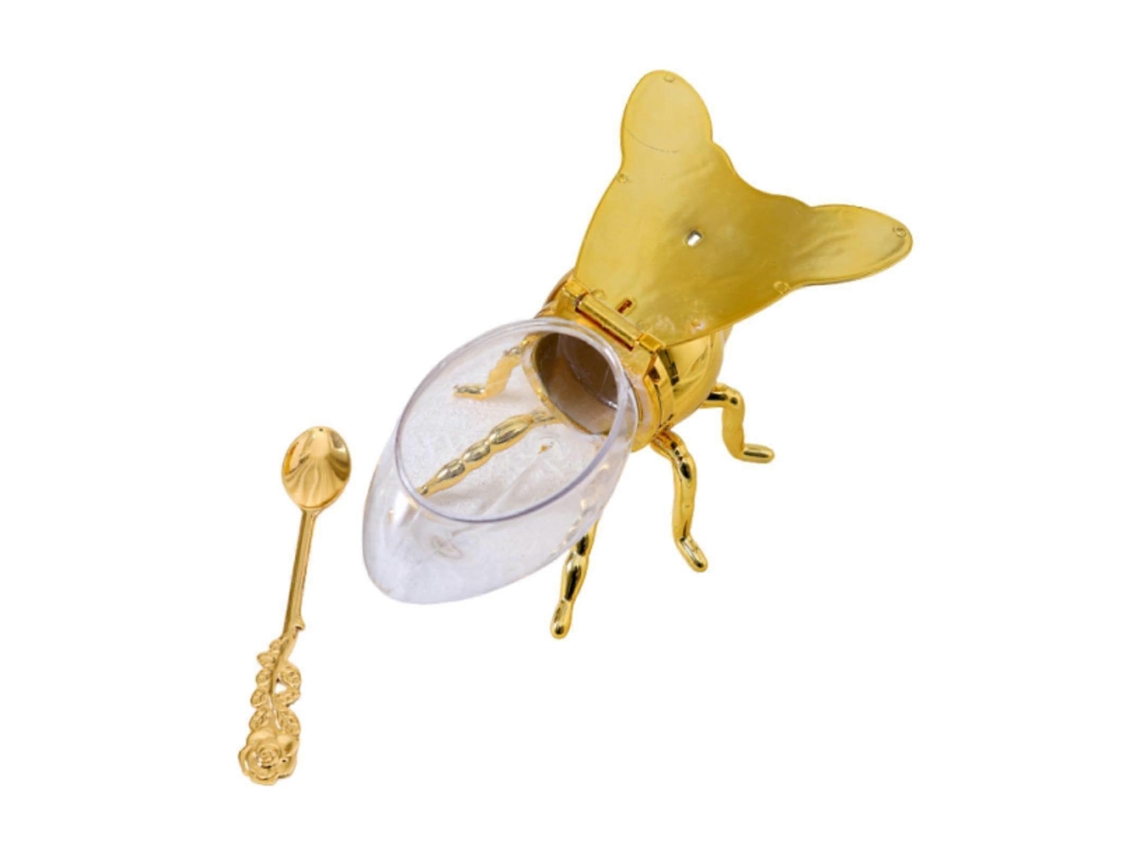 Pote De Mel Em Formato De Abelha Com Colher, Pote De Liga Metálica Com Tampa Para Armazenar Açúcar E Especiarias Na Cozinha.