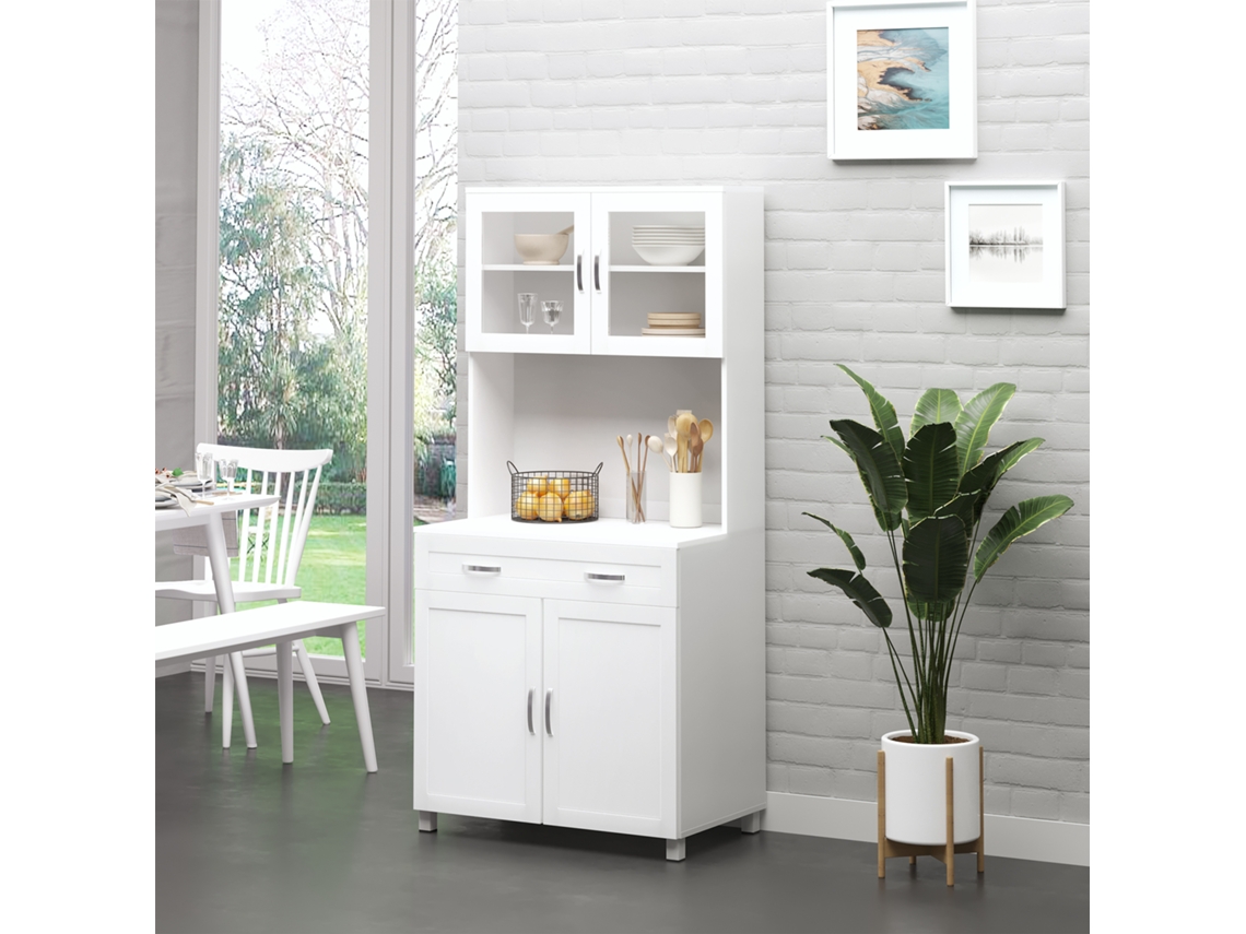 Buffet De Cuisine Armoire De Cuisine Contemporaine Multi-rangement 2 Placards Portes Grand Tiroir Coulissant Panneaux Mdf Blanc