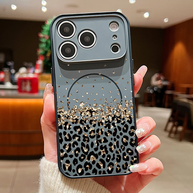 Capa Magnética Para Iphone 17 Com Estampa De Leopardo (preta), Resistente A Impactos.