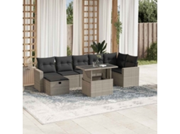 Vidaxl 8 Pcs Conj. Sofás Jardim C/ Almofadões Vime Pe Cinzento-claro