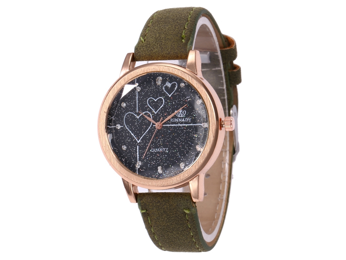 Reloj De Cuarzo Unisex Con Dial Redondo Y Correa De Cuero Verde Ejército