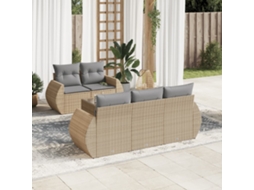 Vidaxl 6 Pcs Conjunto De Sofás P/ Jardim Com Almofadões Vime Pe Bege