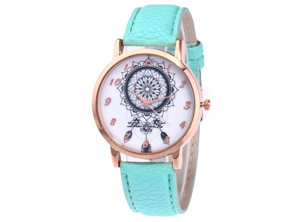 Reloj De Pareja De Ocio Con Correa De Cuero Pu Suave Estampado Lichi Verde Menta