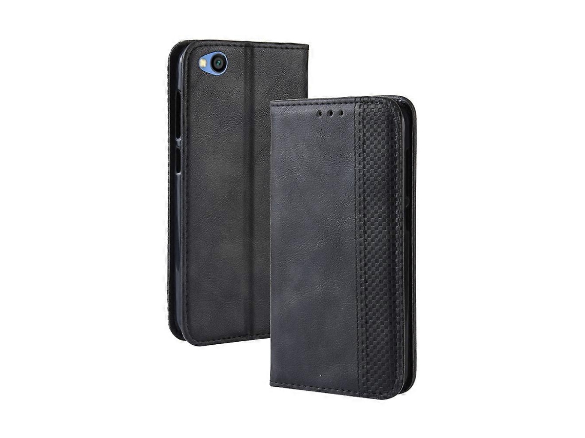 Capa De Couro Com Textura Retrô E Fecho Magnético, Estilo Flip Horizontal, Para Xiaomi Redmi Go, Com Suporte, Compartimentos Para Cartões E Carteira.