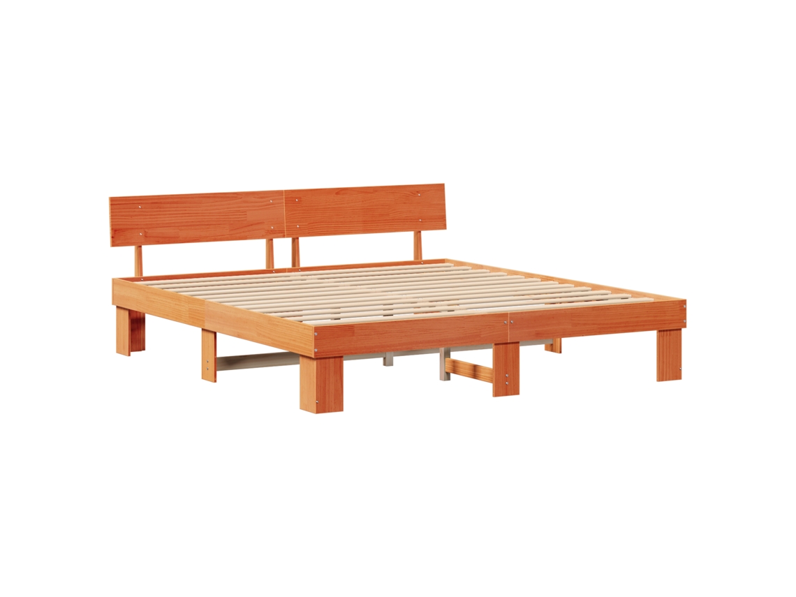 Conjunto 1 Estrutura De Cama Moderna Vidaxl Castanho Madeira De Pinho Maciça (200 X 200 Cm)