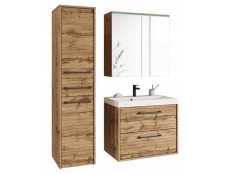Conjunto de Móveis de Banheiro Canada Mdf Ondulado Carvalho Wotan BRATEX