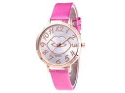 Relógio de Pulso Feminino de Quartzo com Pulseira Pu Estilo Moderno Elegante Rosa Vermelho