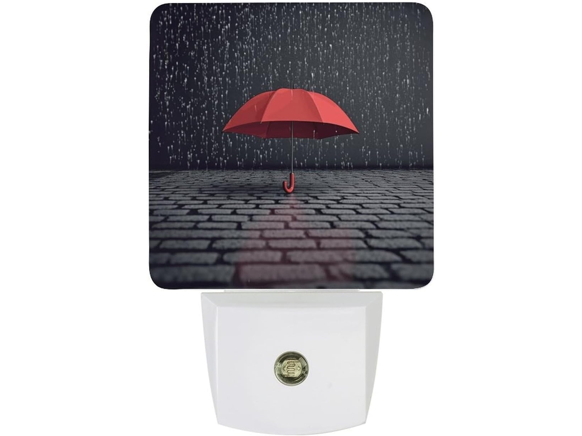 Luz Noturna Led de Parede, Desconexão Automática, Sensor Crepuscular, Guarda Chuva Vermelho, Luz Noturna