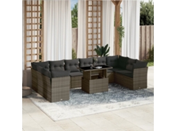 Vidaxl 11 Pcs Conjunto Sofás De Jardim C/ Almofadões Vime Pe Cinzento