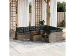 Vidaxl 10 Pcs Conjunto Sofás De Jardim C/ Almofadões Vime Pe Cinzento