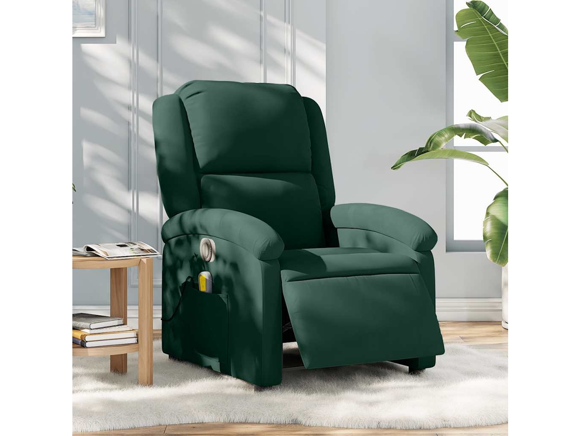 Vidaxl Poltrona De Massagens Reclinável Elétrica Veludo Verde-escuro