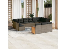 13 Pcs Conjunto Sofás P/ Jardim C/ Almofadões Vime Pe Cinzento Dkd Home Decor