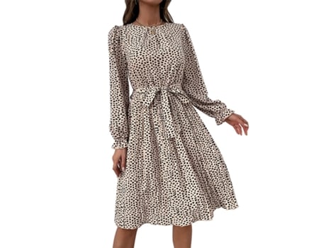 Vestido FYY Longa Leopardo Poliéster Bege (M)