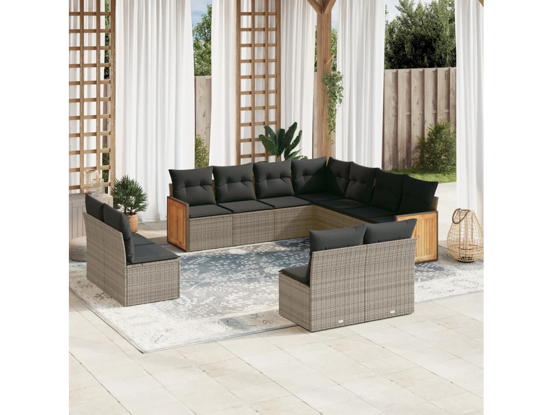 Jogo de Sofá Jardim 11 Peças C/ Almofadões Vime Pe Cinza Dkd Home Decor