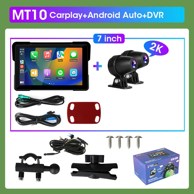 (dvr 2k) Câmera Veicular Para Motocicleta De 7 Polegadas Com Resolução 2k, À Prova D'água Ipx7, Compatível Com Carplay Sem Fio.