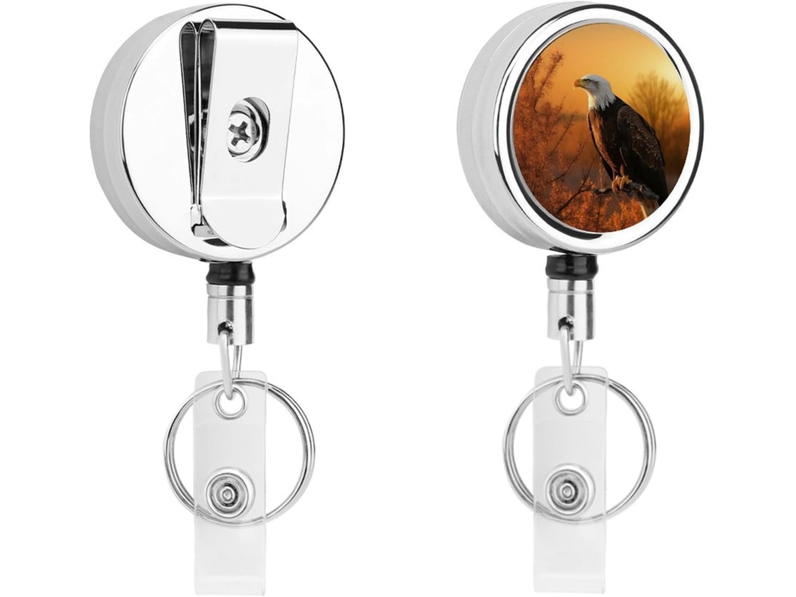 Porta Crachá Retrátil Com Clip Identificação Sunset Bald Eagle Gold, Chaveiro Carrinhos de Identificação, Clipe