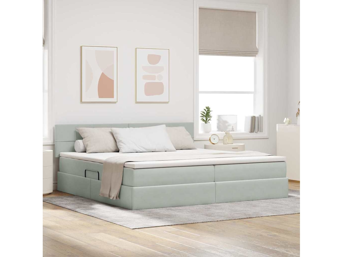 Vidaxl Cama De Armazenamento Led Com Colchão Cinzento-claro