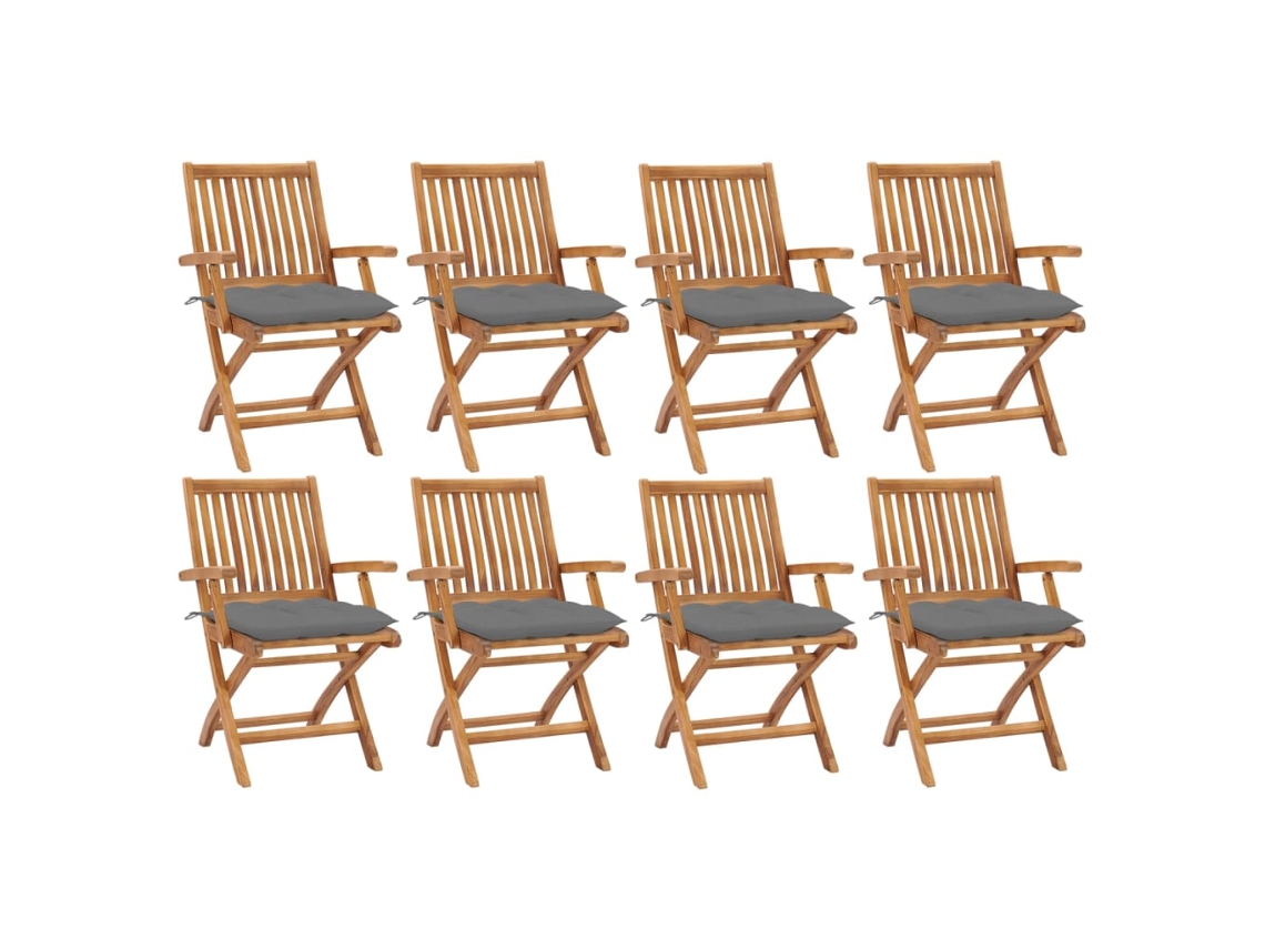 Cadeiras Dobráveis Jardim C/ Almofadões 8 Pcs Teca Maciça Dkd Home Decor